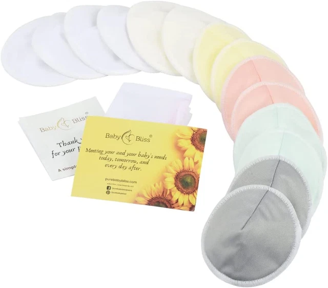 Almohadillas para lactancia de bambú orgánicas - 14 almohadillas lavables con bolsas de lavado y almacenamiento