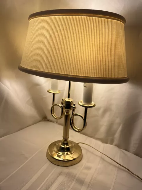 VTG Brass Two Arm Horn Bouillotte Style Desk  Table Lamp 20” Tall