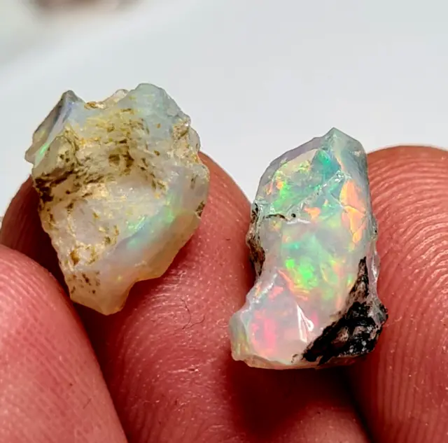 Ethiopian Opal Welo Rough 2 Pieces 6.60Cts. Natural Rough Gemstones Pinks Greens