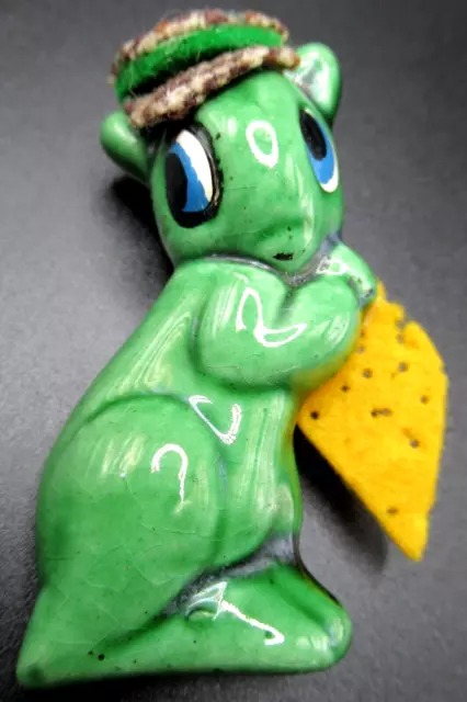 ELZAC Green Ceramic Squirrel Critter Vintage Pin Brooch