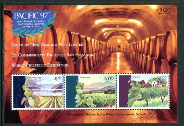 1997 New Zealand - Vineyards MUH Mini Sheet PACIFIC '97 Overprint