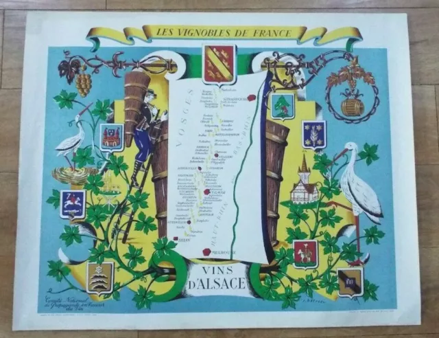 Rémy Hetreau Poster Vignobles De France Vineyard Vins D’Alsace Wine Map 1954 3