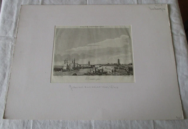 Antique Engraving Picturesque North France (59) Dunkirk View On The Quays