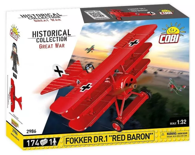 COBI-2986 Great War Fokker DR1 Red Baron Fighter Plane Model Building Block SetI