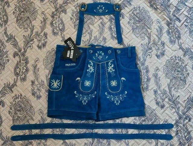 Pantaloncini Paulgos Octoberfest da uomo costume tradizionale in pelle blu taglia 40