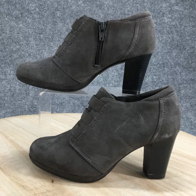 Clarks Boots Womens 5 M Brynn Celia Side Zip Low Ankle Bootie Gray Suede Heels 2