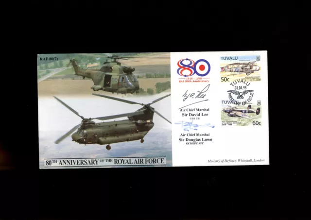 1998 80th Anniversary RAF Cover multi signiert von Sir David Lee & Sir Douglas Lowe