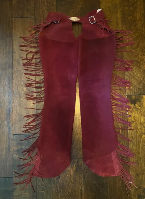 WHITMAN WESTERN SHOW Chaps Brown Suede Leather Fringe Vintage USA ...