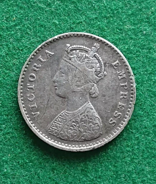 India 1882 Two Annas Silver Coin Queen Victoria.