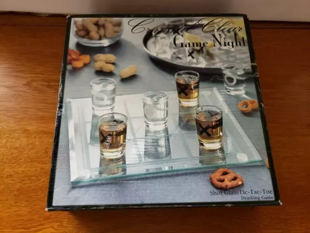 Crystal Clear Game Night Tic Tac Toe Shot Glass Game Set, Open Box