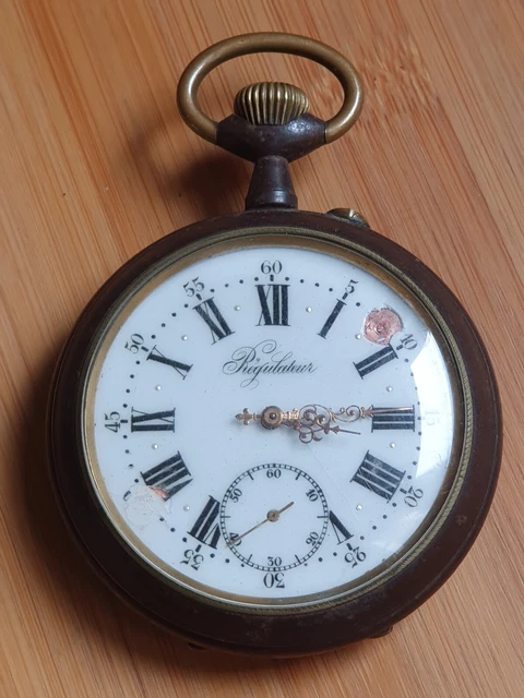 Ancienne Montre Gousset Régulateur En Acier - Taille 6/0, Mécanique Manuelle, à Réviser (ne Fonctionne Pas)