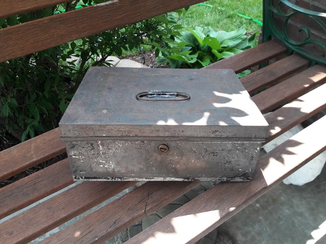 Vintage Antique 1920s Metal Bank Cash / Security Lock Box
