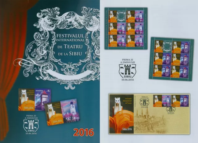 Rumänien 2016 Theaterfestival Hermannstadt,Sibiu,Maske Mi.7085-86,Zf.,KB,FDC