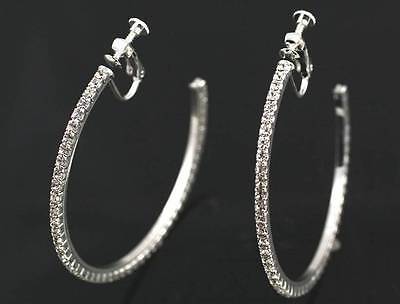 1 Pair Clip On Screw Back Rhinestone Hoop Earrings Silver Gold Small to 2XL