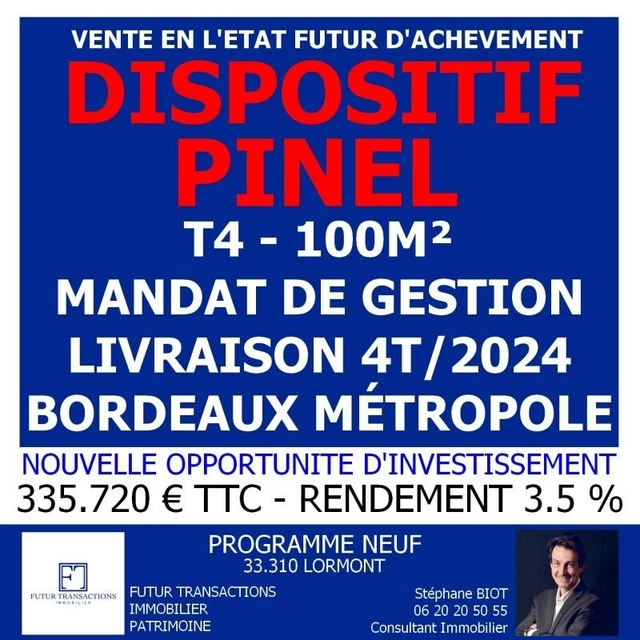 33 Bordeaux Metropole - T4 100M² + Loggia 12M² + Pkg - Eligible Dispositif Pinel