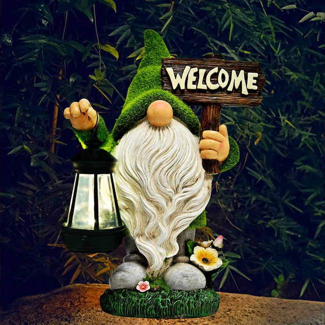Gnomes Decorations for Yard with Solar LED Light, 14.2" Large Outdoor Funny Gard