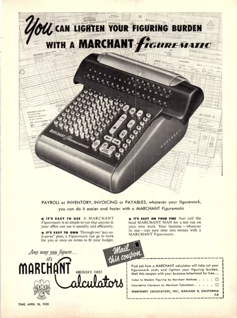 1955 Print ad Merchant Calculators/Tums/Gravely/Olympic Radio & Television