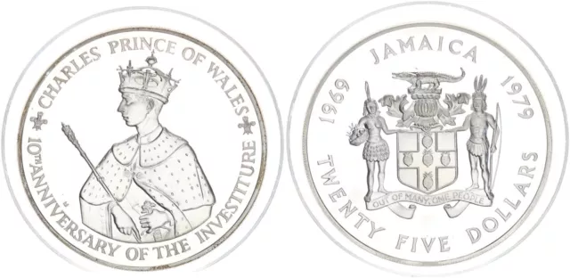 25 Dollar Silver Coin 1979 Jamaica Prince Charles From Wales Pf 93550