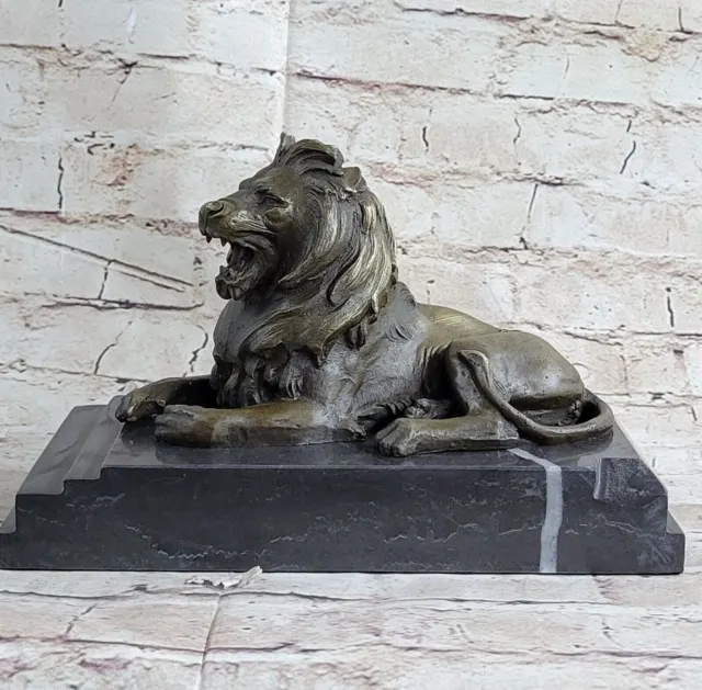 West Art pure bronze sculpture carvings fierce beast of prey lion figurine Sale
