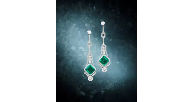 Early 20th Century Pair of Fine 22.ct Emerald and 8.ct Clear CZ Pendent Earrings
