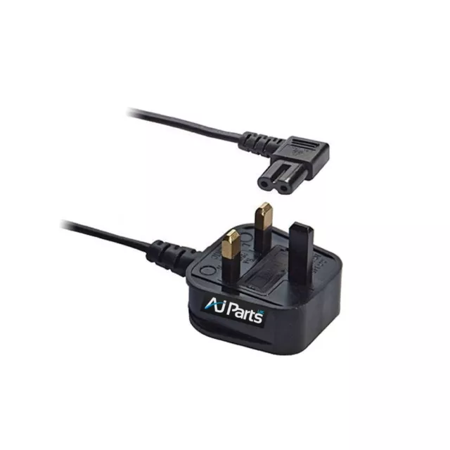 1Metre Power Cord 2 Pin UK Plug to Right Angle Figure 8 Lead Cable IEC C7 Black