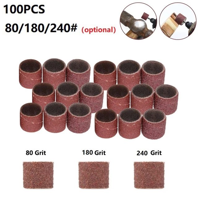 BRESUCNY Kit 242 Pièces Tambours De Ponçage 80/120/180 – 240 Bandes Abrasives + 2 Mandrins – Pour Dremel & Outils Rotatifs – Boîte De Rangement Incluse