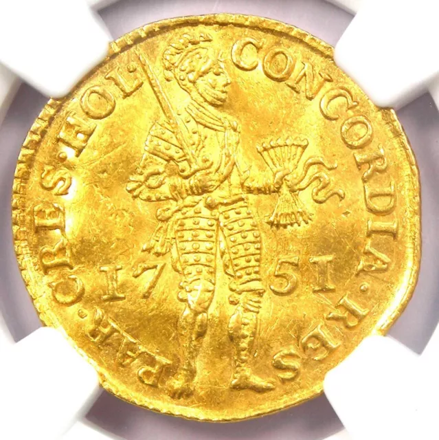 1751 Netherlands Holland Gold Ducat Coin 1D - NGC Uncirculated Detail (UNC MS)