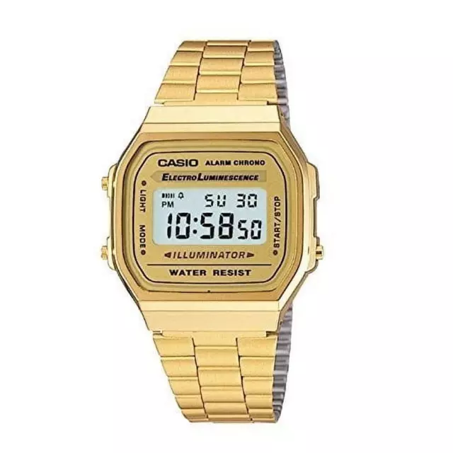 Casio Men's Vintage Digital Illuminator Gold-Tone Stainless Steel Watch