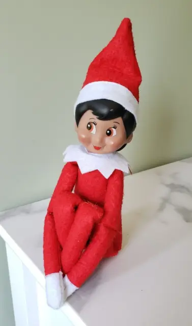 Vintage Girl Elf On the Shelf - Short Brown Hair and Eyes with Painted Earrings