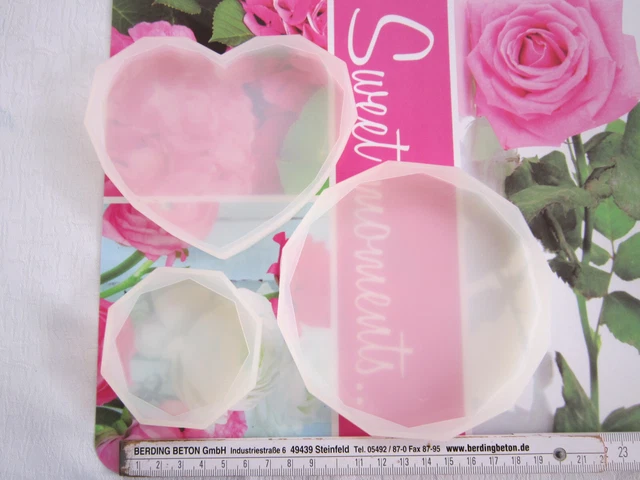3 tlg. Set Silikonform Gießform Untersetzer Herz Diamantschliff Epoxidharz Resin