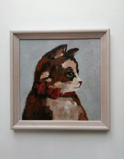 Sweet Cat Oil Painting Original Art * Pet art * 8x8 » Leurs amis Red Kitten