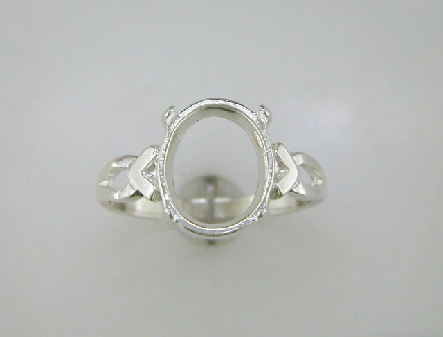 (8x6 - 12x10) V Shank Oval Cabochon Solitaire Ring Setting Sterling Silver