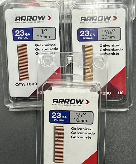 23 gauge Pin Nails 1”, 13/16”, Or 3/8”, pack Of 1,000