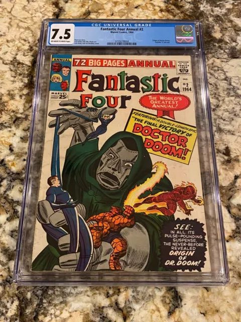 Fantastic Four Annual #2 Cgc 7.5 Ow/Wh Pages Origin Dr. Doom Mcu App Marvel Key