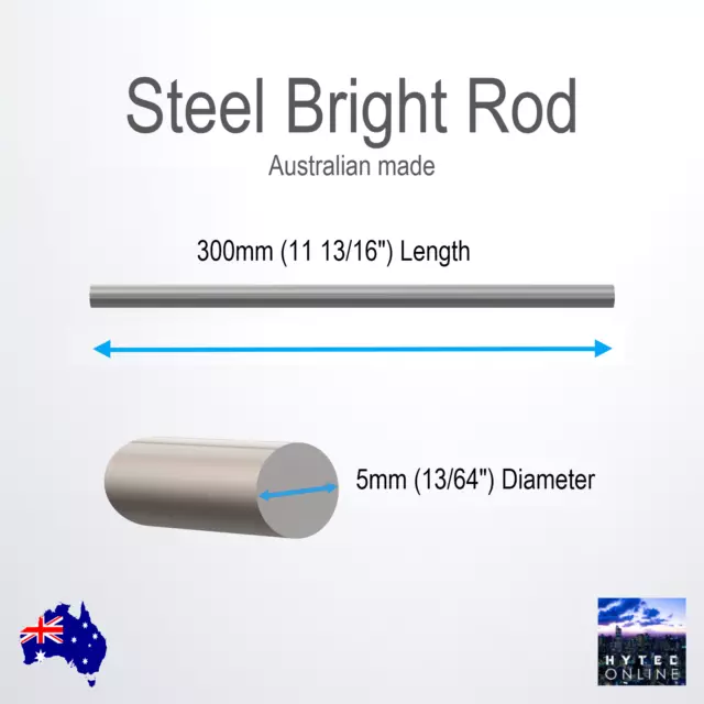 Steel Solid Rod Bright Steel Round Bar 5mm dia x 300mm Length HYTEC AUST MADE