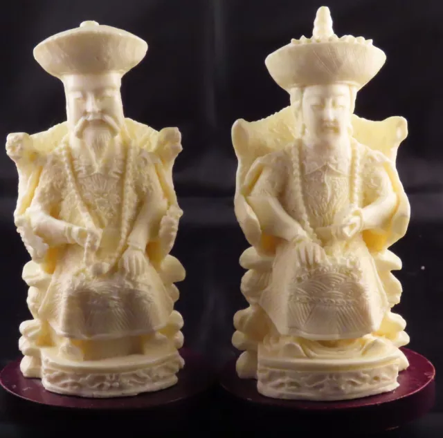 Chinese Hand Carved Vintage Figurine Resin Statue Emperor & Empress Pair #4