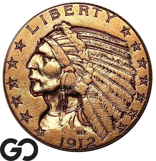 1912 Half Eagle, $5 Gold Indian ** Free Shipping!