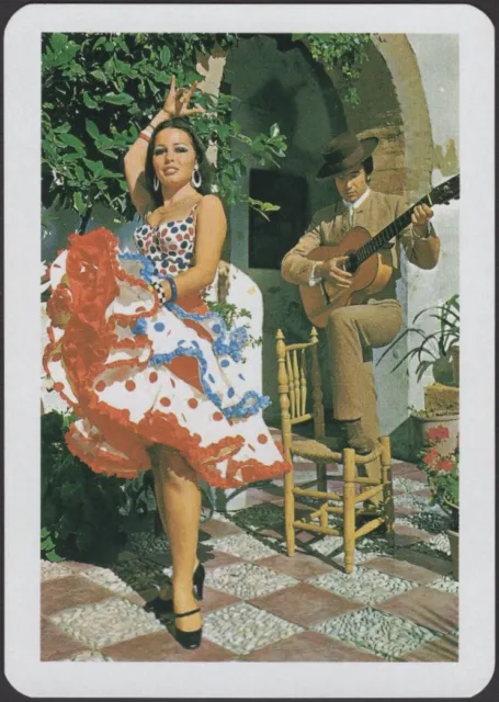 Playing Cards Single Card Old Vintage Wide FLAMENCO DANCING GIRL + GUITAR MAN  E