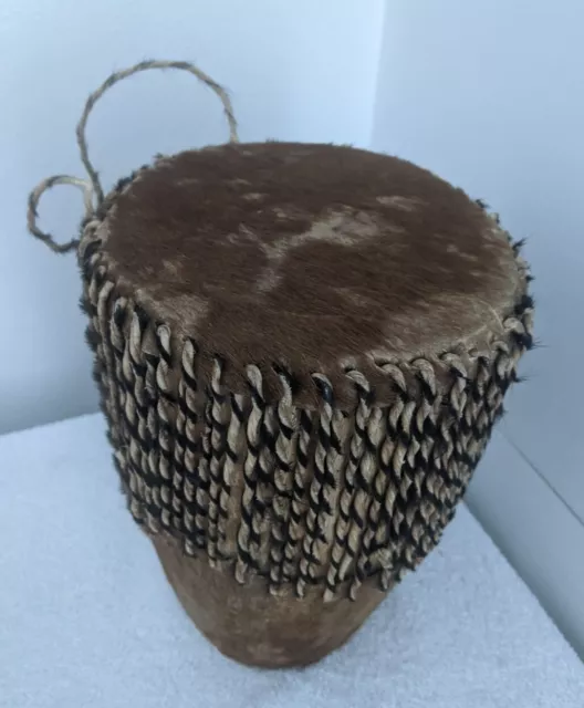 Vintage Animal Skin African Tribal Native American Hand Drum w/ Rattle Inside