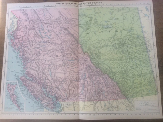 VINTAGE ANTIQUE 1939 Philips Map 20x15 Canada Alberta British Columbia ...