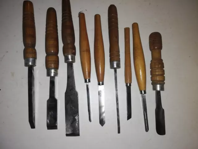 Lot De 9 Ciseaux   A Bois Outils De Tourneur Sur Bois