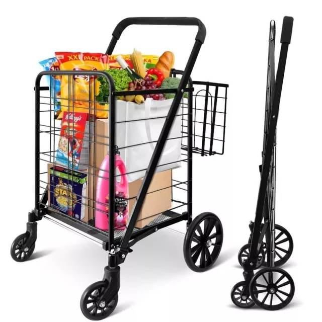 SereneLife Collapsible Utility Cart - Compact & Portable Shopping Cart