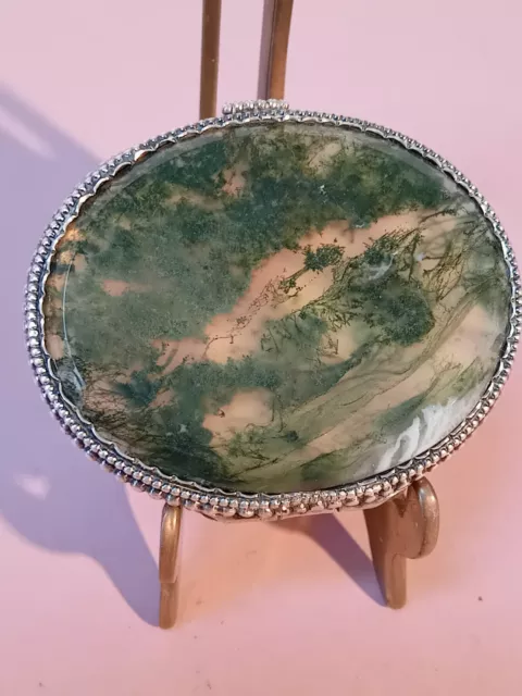 19th century French moss agate and silver snuff box.