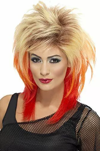 Adult 80s Mullet Red Wig Punk Music Icon Rock Festival Fancy Dress Party