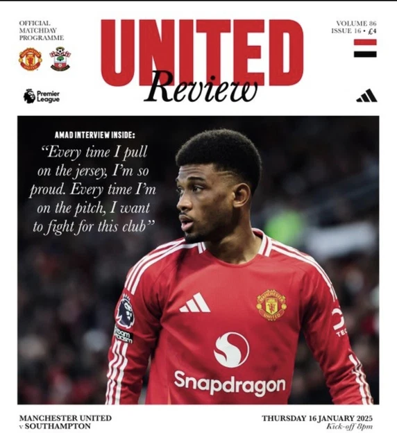 MANCHESTER MAN UNITED Utd vs Southampton 2024/25 2025 Premier League ...