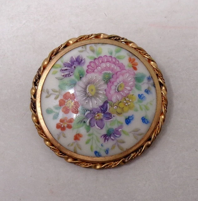 Broche Porte-photo Ancienne Avec Décor De Fleurs - Vintage - Occasion - Accessoire Déco Ou Bijou
