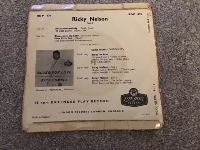 Ricky Nelson - Unchained Melody 7” Vinyl EP Single Record 1958 Part 3 2