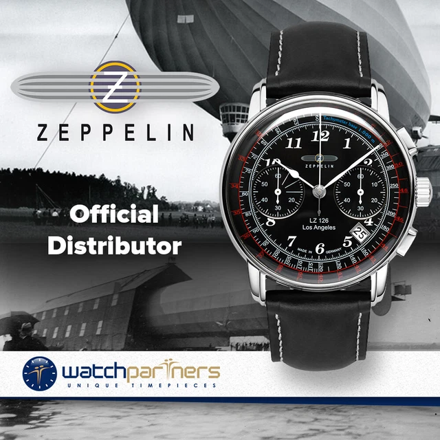 Zeppelin LZ126 Los Angeles Chrono Watch SS 42mm case Tachymeter Blk Dial 7614-2