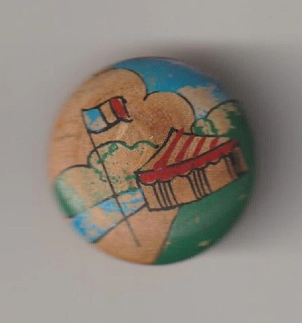 Bouton ancien en bois peint à la main chapiteau cirque drapeau 2,5 cm