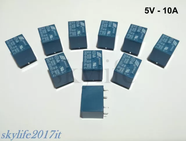 10pz Relè 5V DC 10A 250V Circuito Stampato 5pin SPDT 1scambio Relay rele Arduino